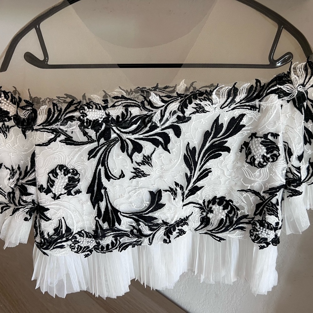 Tadashi Shoji Black and White Embroidered Top